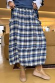 Roberta Plaid Brushed Cotton Balloon Hem Skirt Highland Blue